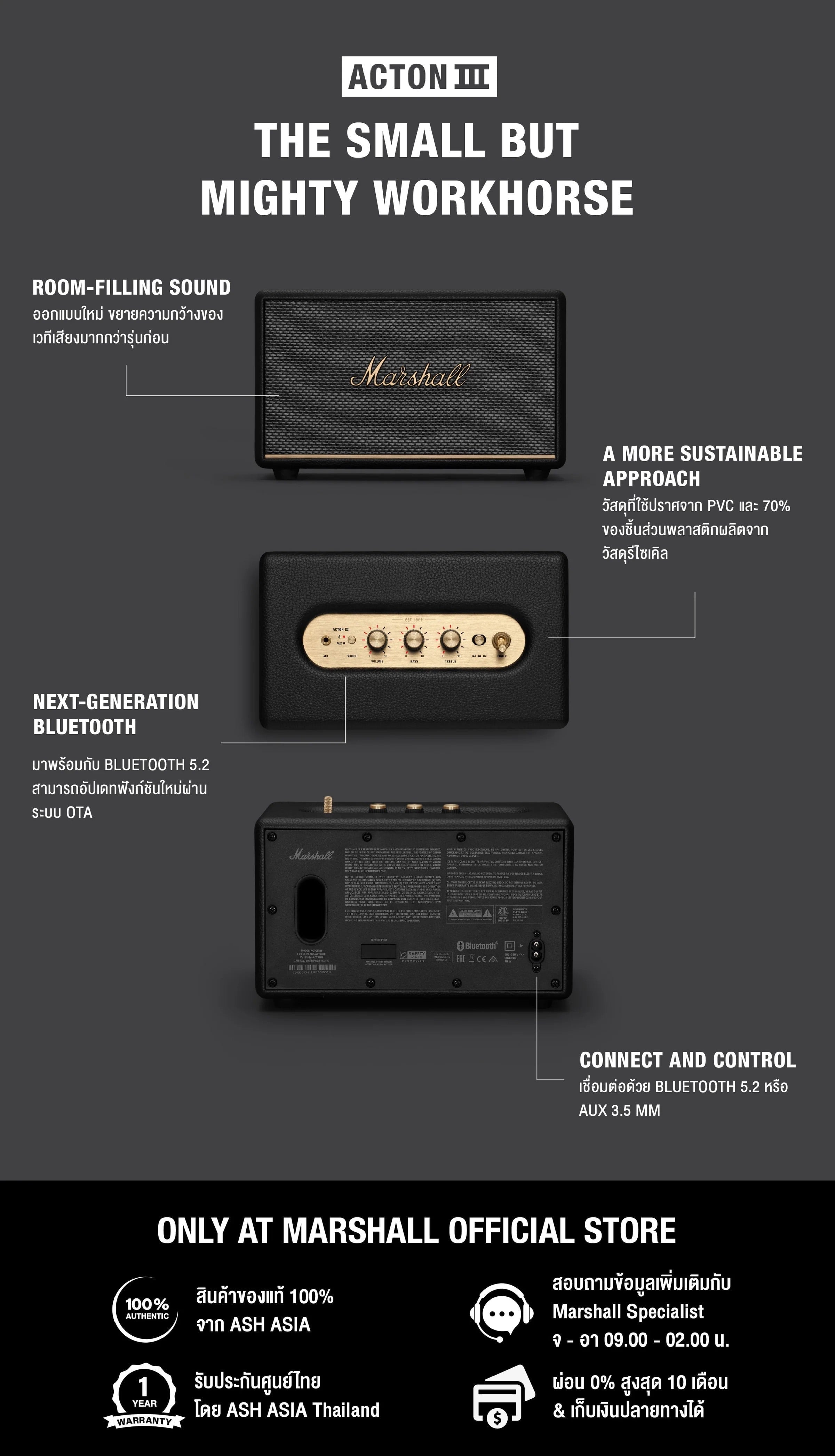 新品未使用 Marshall Acton III Amazon.com: Marshall Acton III Bluetooth Home Speaker, Black