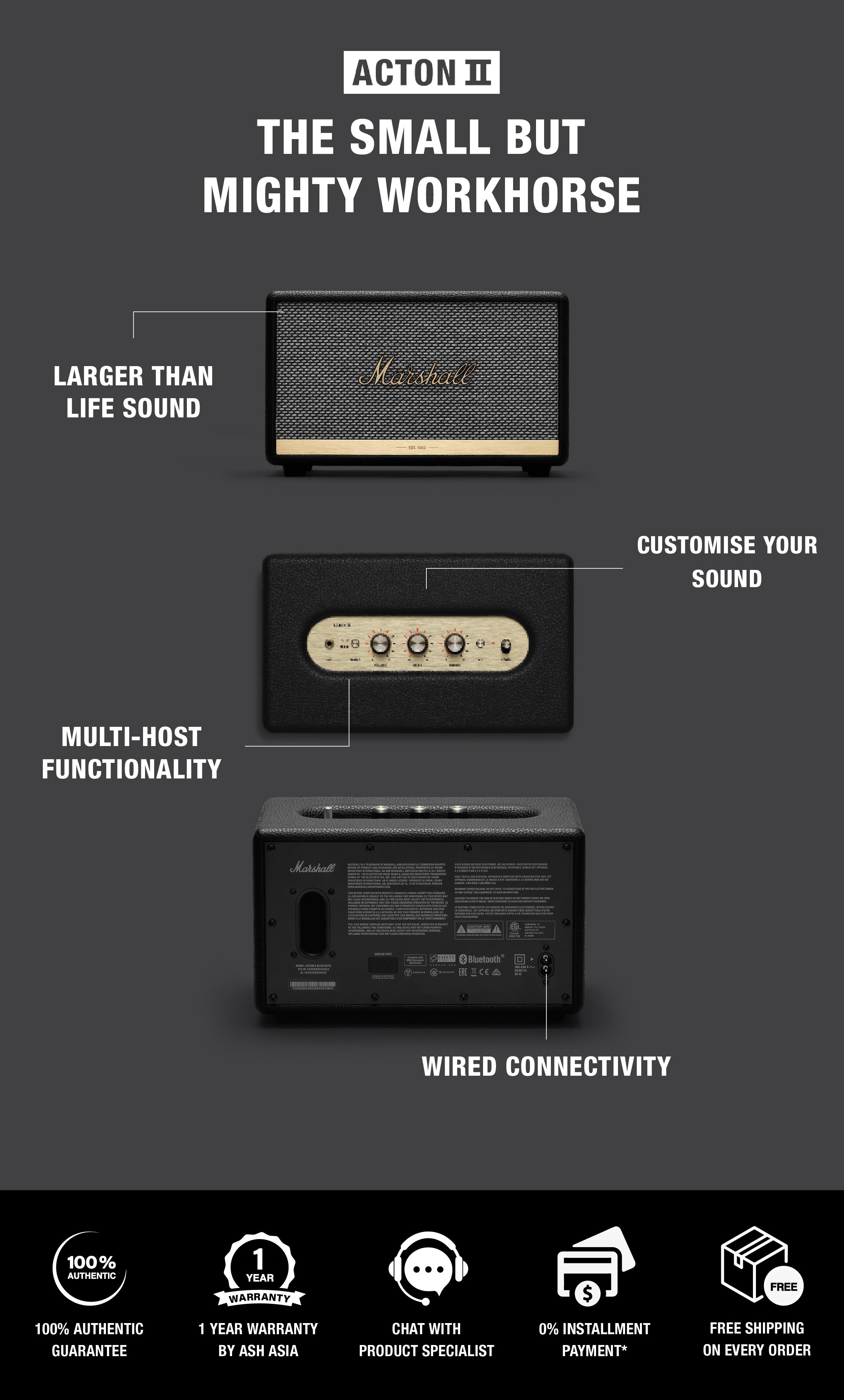 Marshall Acton II Wireless Larger Than Life Sound Stereo Speaker,  Wirelessly Connect Bluetooth 5.0